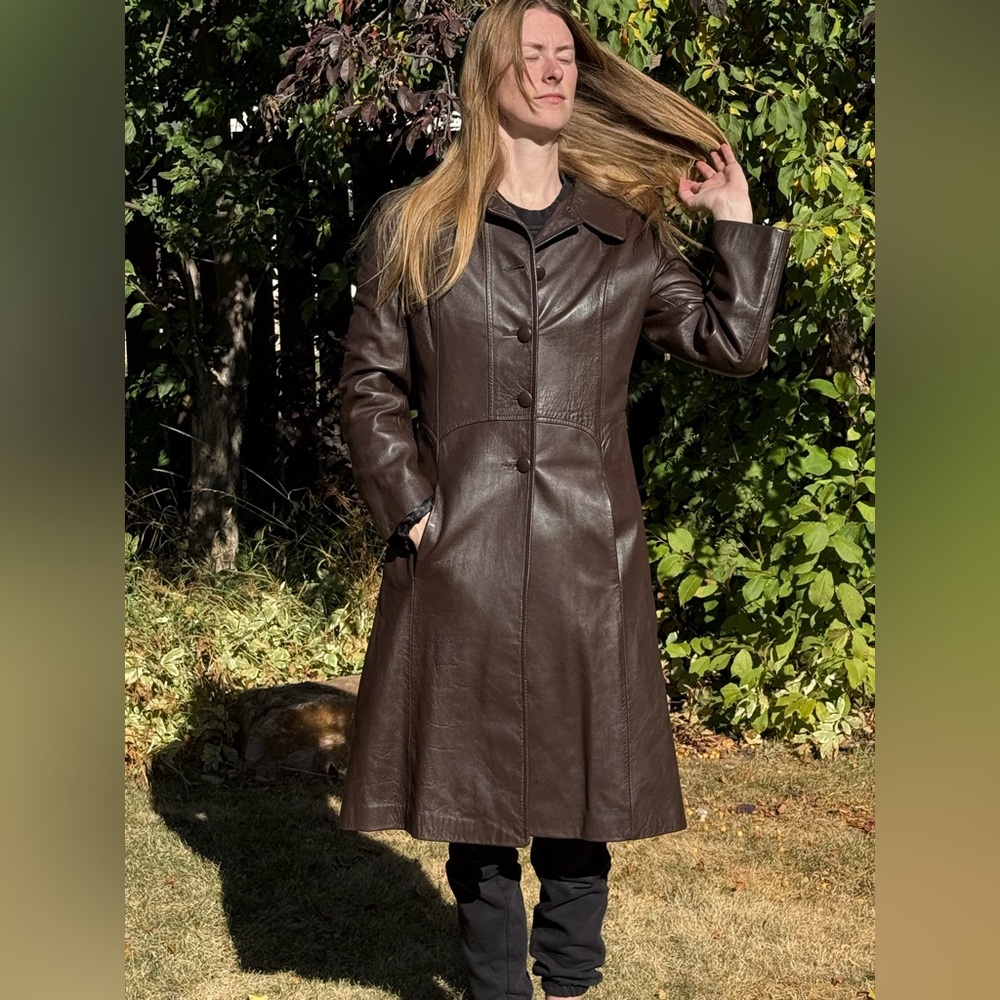 VTG 70s Park genuine leather international LTD Winnipeg long Brown Coat Sm